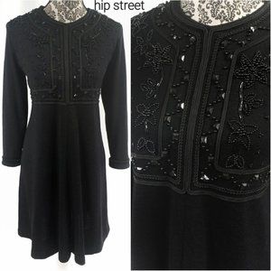 LIZ CLAIBORNE LS Beaded Top Wool Blend Knit Swing Dress SP